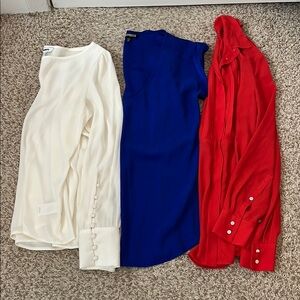 3 Item Polyester Career Blouse Shirt Bundle - J. Crew & Express - Sz Small / 2